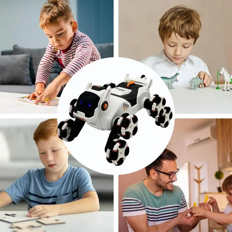 子供のためのロボット犬のおもちゃ,スタントカー,全地形対応おもちゃ,光の音楽,スプレー,リモコン,男の子と女の子