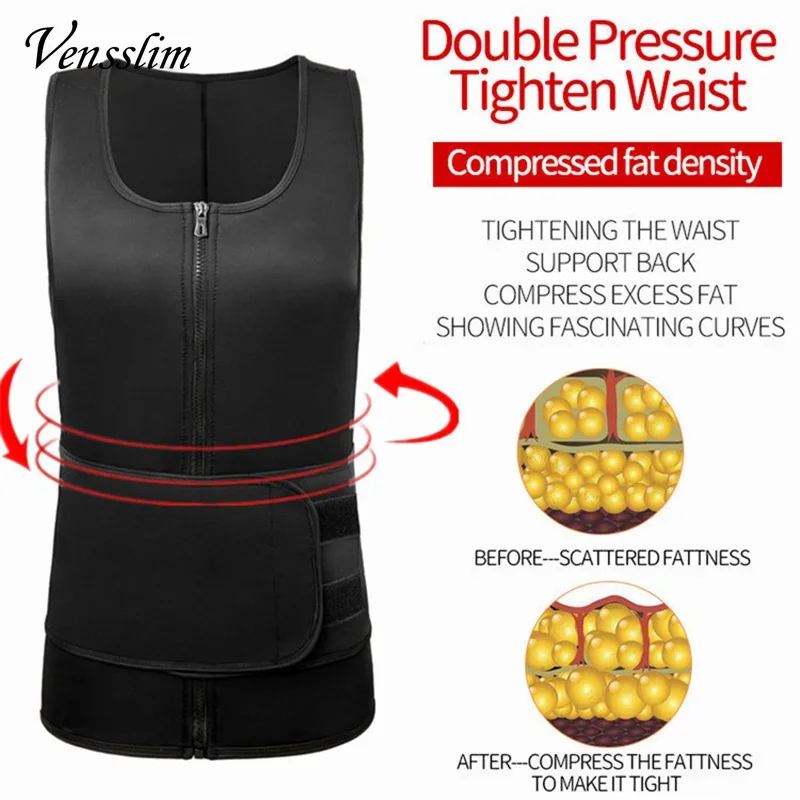 Vensslim Waist Trainer for Men Hot Neoprene Sauna Suits Zipper Sweat Vest with Adjustable Belt Gym Workout Body Shaper Tank Tops
