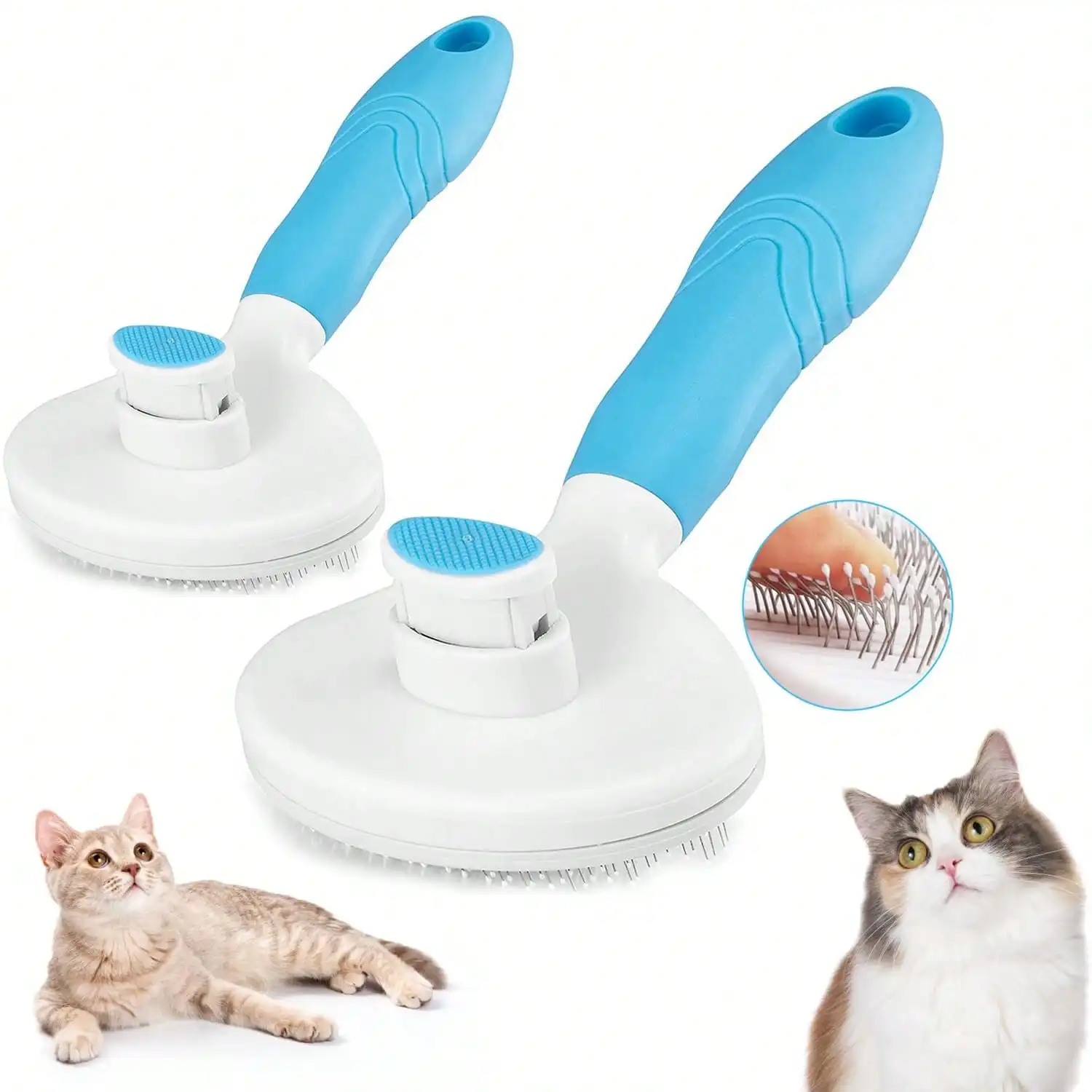 

Self Cleaning Slicker Brush - Cat Brush Skin-Friendly Deshedding Grooming Massaging Tool For Long &Amp; Short Haired Pets, Cat Hair Brushes Easy Removes Undercoat For Dogs Cats Rabbits - UPGRADED, Blue