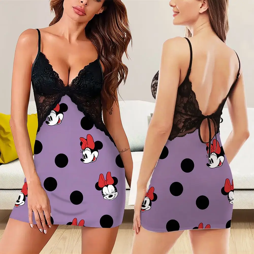 

Mid to Short 2024 Summer Home Casual Skirt Sweet Cute and Beautiful Disney Minnie Cartoon Pattern Printed Cute Strap Skirt