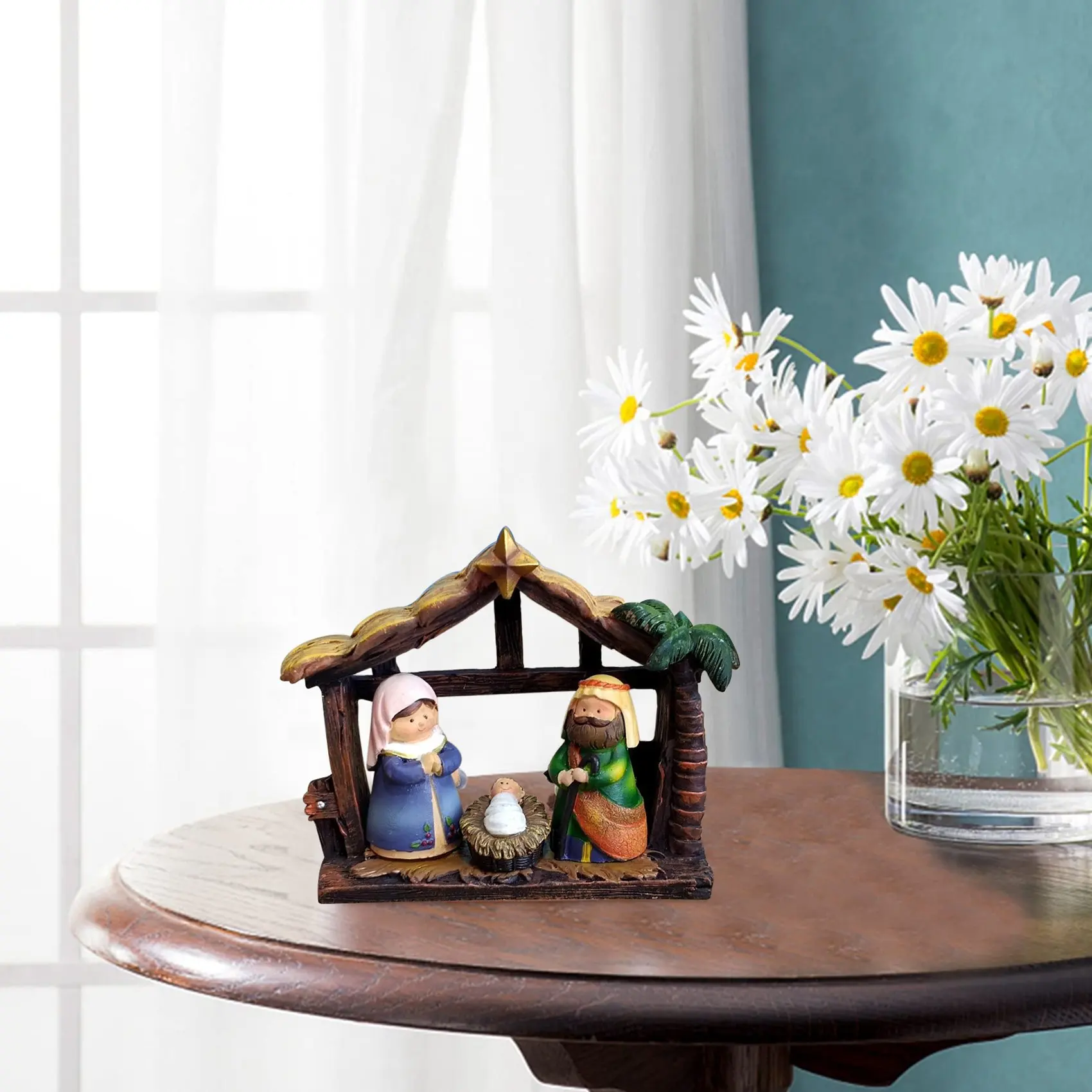 

Christmas Nativity Scene Crib Figurine Set With Nursery Holy Family Figurine Statue Christmas Table Decorations