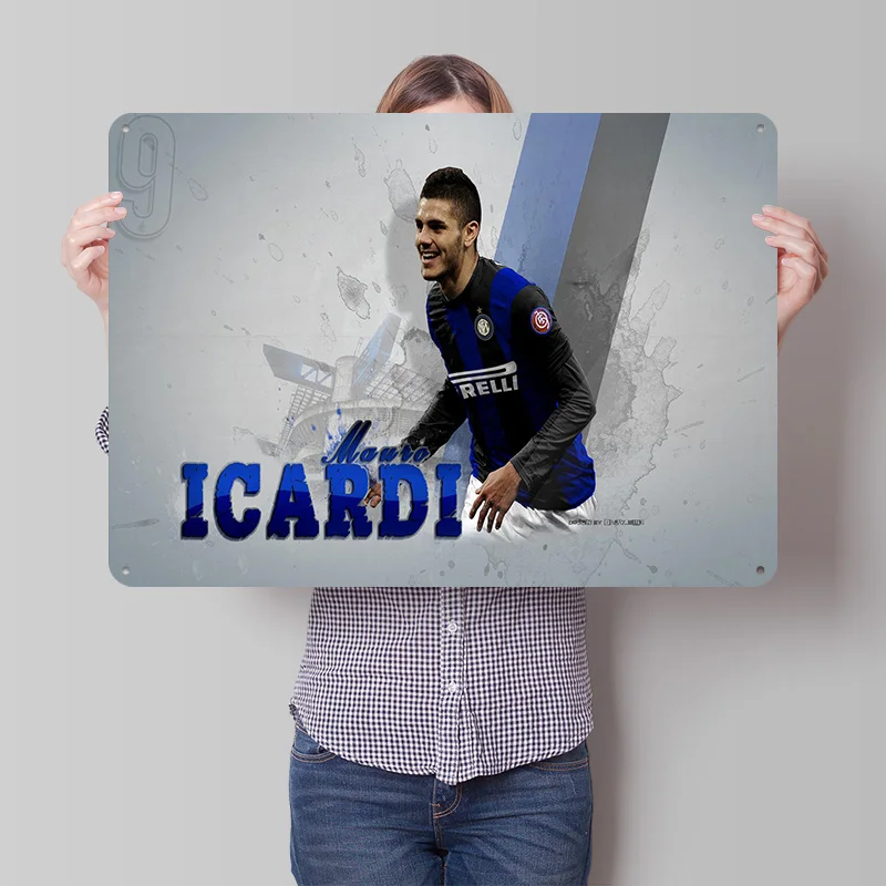 Mauro Icardi Football Tin Poster Customized Retro Soccer Wall Art Vintage Metal Signs for Fans Interior Decoration Living Room