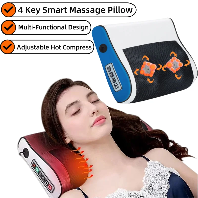 

Multi Functional Ergonomic Massage Pillow Adjustable Hot Compress Massage Neck and Back Massage Deep Tissue Kneading Massager