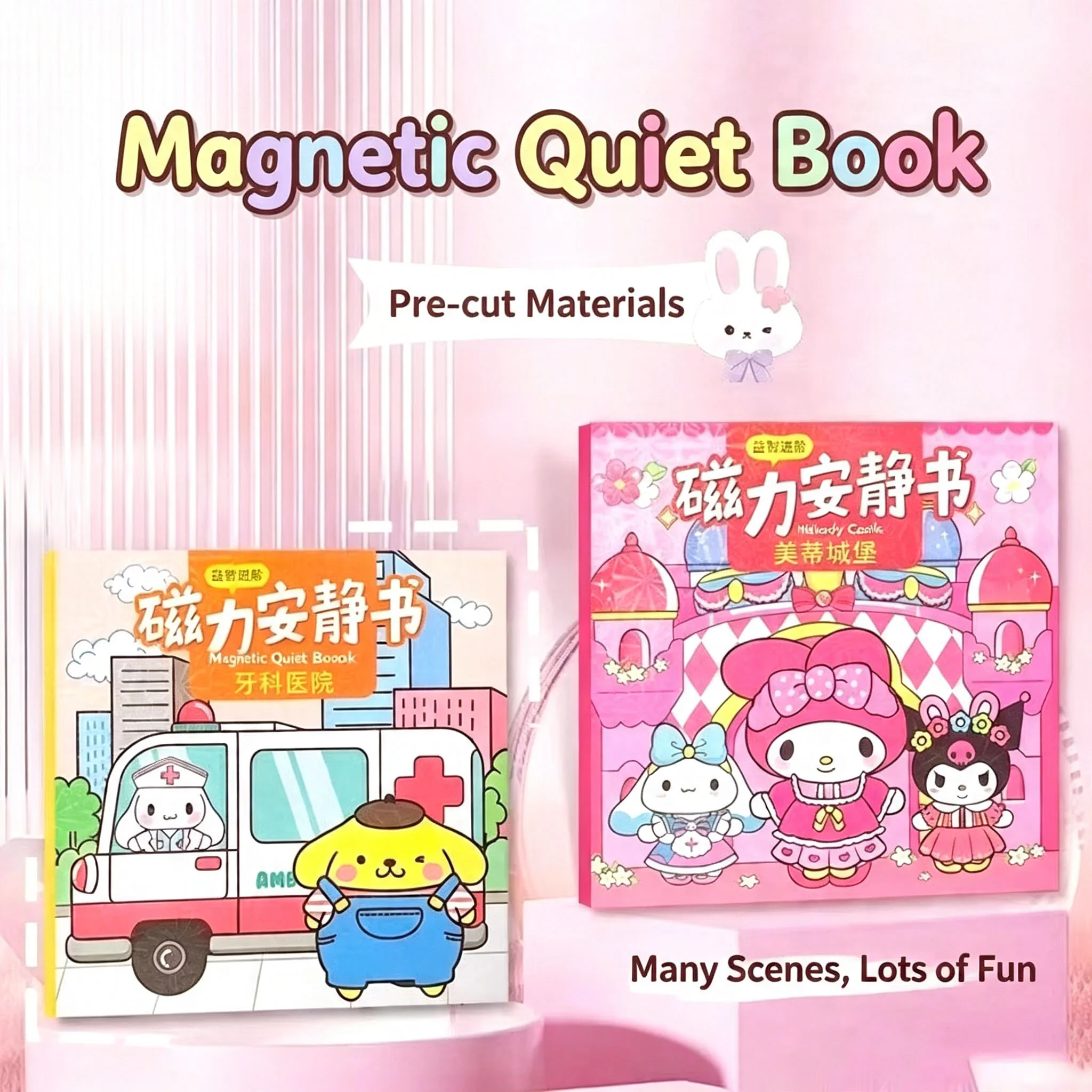 Sanrio Mini Magnetic Quiet Book 10cm Reusable Educational Travel Toy with Kuromi My Melody Hello Kitty for Kids