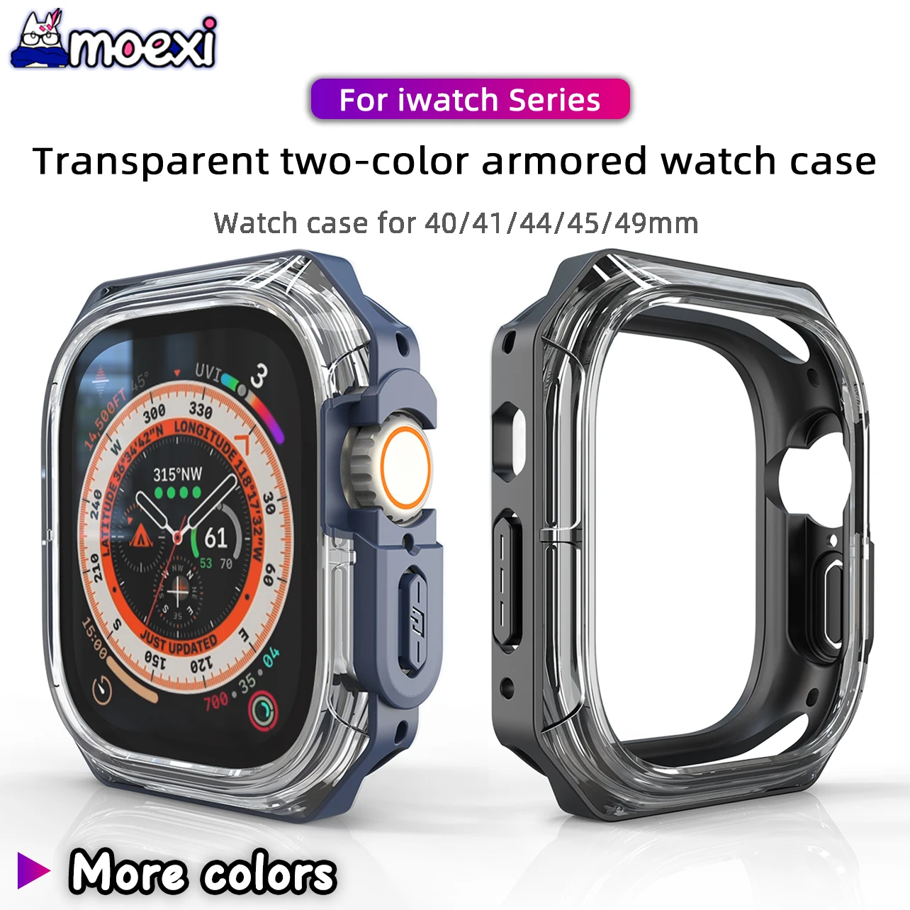 Transparent two-color armored watch case for Apple Watch ultra SE Cover9 8 7 6 5 PC+TPU 49mm 41mm 44mm 40mm 42mm 45mm for iWatch