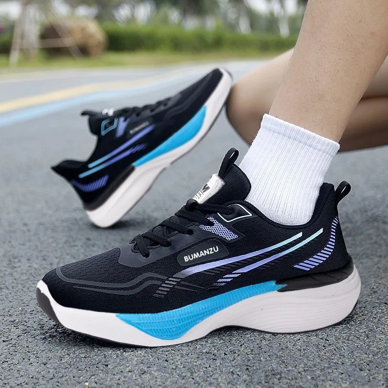 Men's  Block Fly Mesh Running Sneakers Breathable Light Cushion Sole Lace Up Gym Jogging Travel Outdoor Daily Athletic Trainers