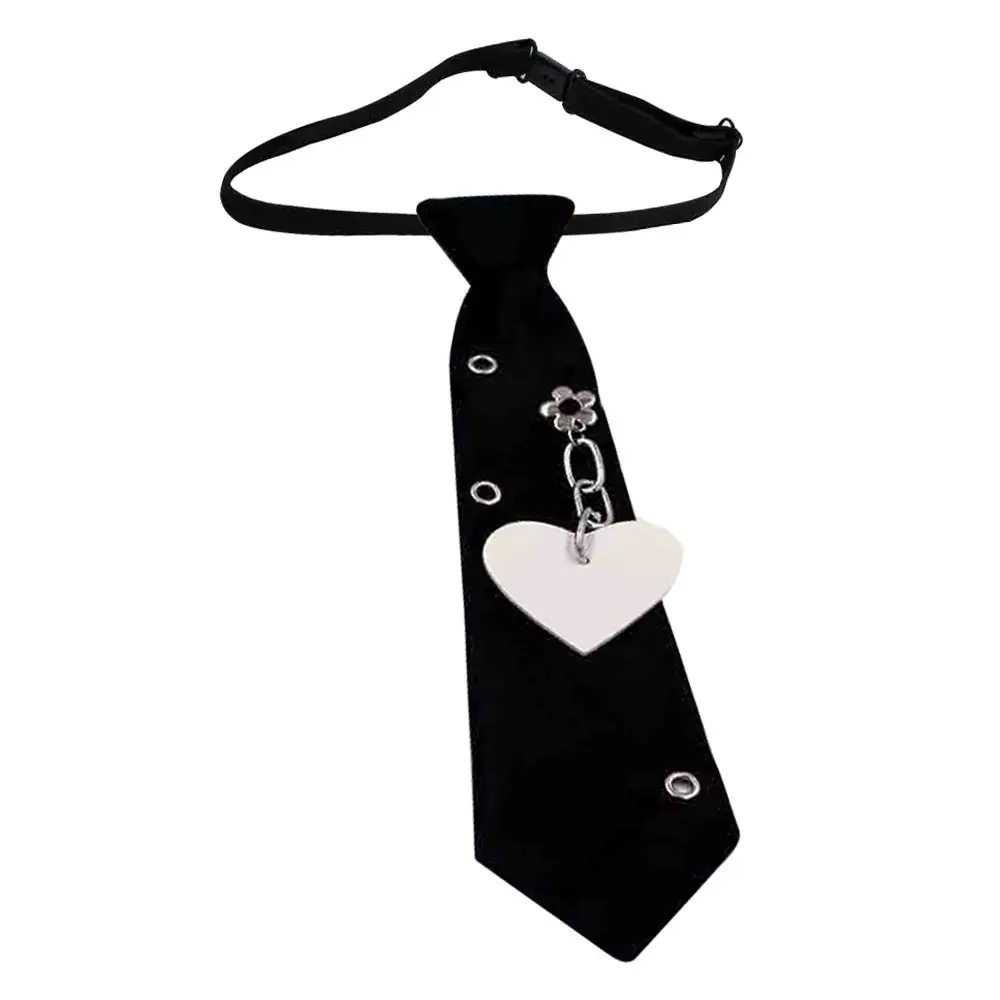 Metal Chain Black Necktie Fashion Punk Crystal Pendant JK Shirt Decoration Gothic Adjustable Cravat Boys Girls