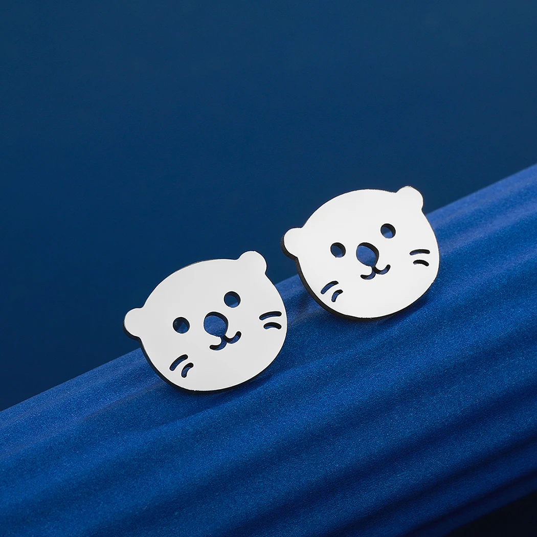 Tiny Cute Otter Head Earrings for Women 316L Stainless Steel Fashion Cartilage Unisex Jewelry Nature Inspired Animal Lover Gifts
