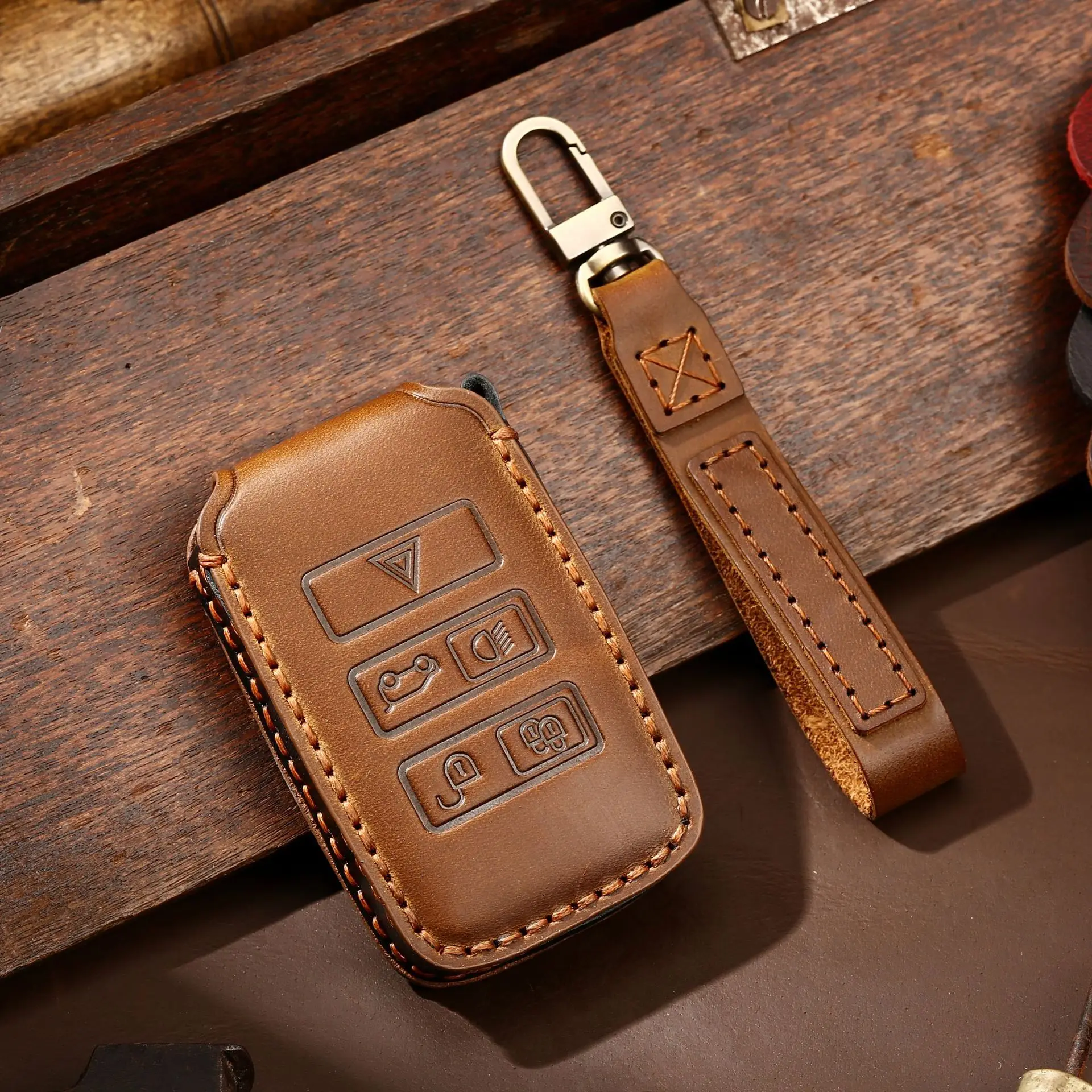 Genuine Leather Car Key Case Cover Shell For Land Rover A9 Range Rover Sport Evoque Freelander 2 Jaguar XE XJ XJL XF C-X16 V12 G