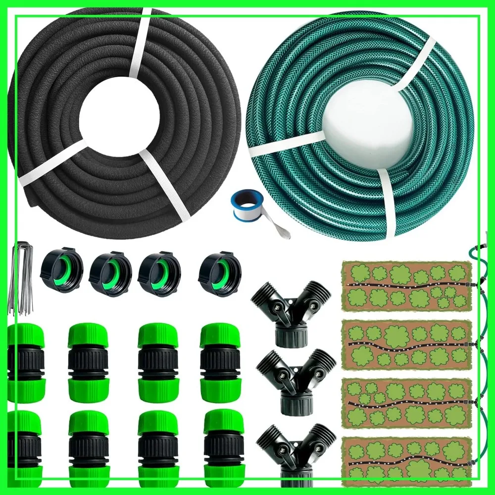 

60ft+50ft Soaker Hose for Garden, 1/2" Drip Irrigation Hose Save 70% Water, Heavy Duty Round Soaker Hose for Garden Bed Foundation