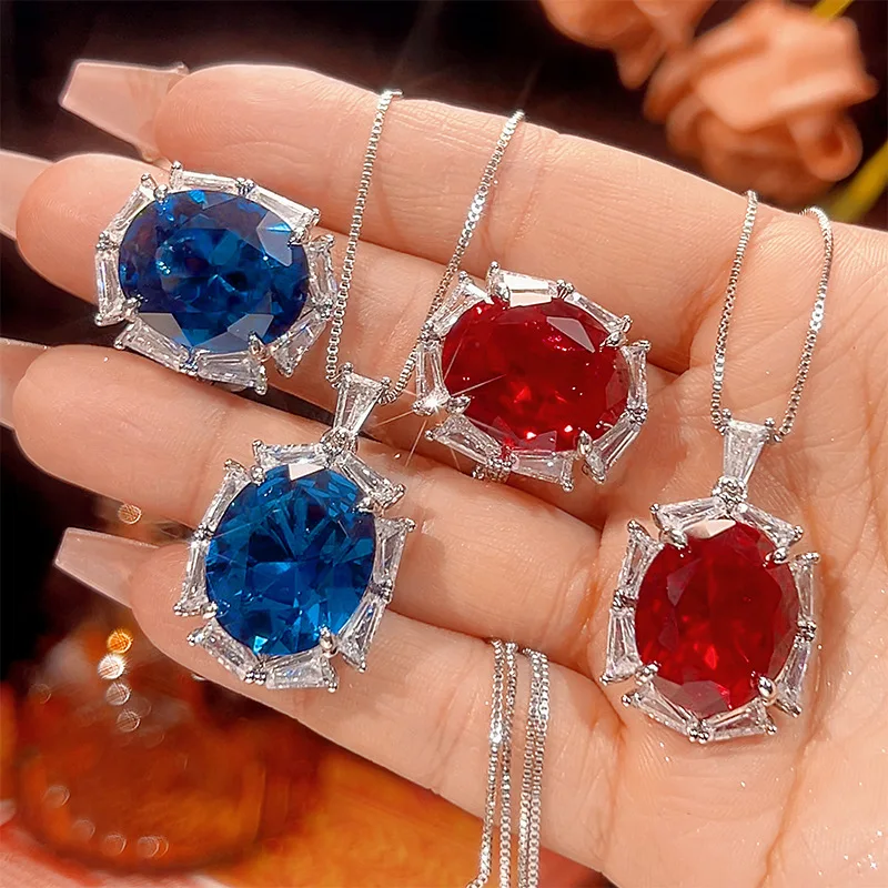 

Jewelry gold-plated blue spinel egg-shaped fashion pendant set 15*18