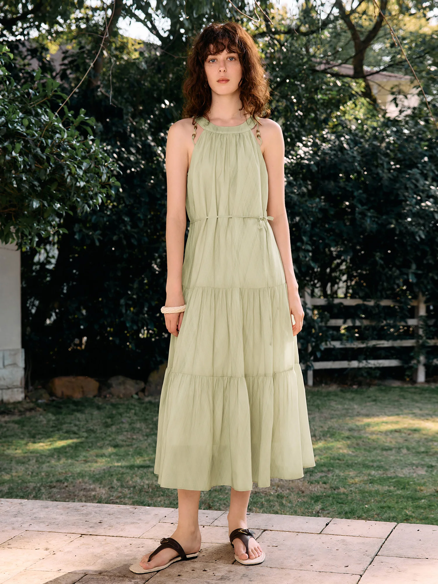 

ZIQIAO 2025 Summer Women's Wrap Neck Flared Dress - Petite-Friendly Silhouette & Waist-Defining Textured Chiffon 25ZQ92200