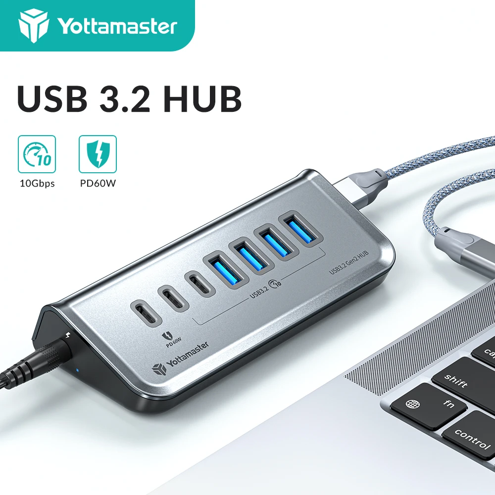 Yottamaster-PC用マルチポートタイプcハブ,usb 3.2, USB a,7スロットドッキングステーション,pd18w,60w,usb 3.0,急速充電,スプリッター