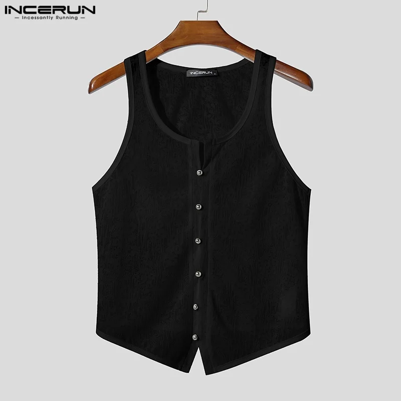 2026 Herren Tanktops Spitze Transparent Sommer O-Ausschnitt Ärmellos Unregelmäßige Westen Herren Streetwear Mode Herrenbekleidung S-5XL INCERUN