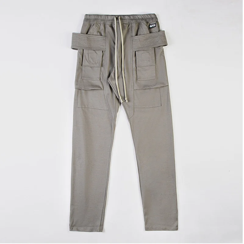 2022 IFEB Autumn New Men's Micro-elasticity Outdoor Loose Casual Trousers Gray Medium Waist Pockets Cotton Trendy Straight Pants