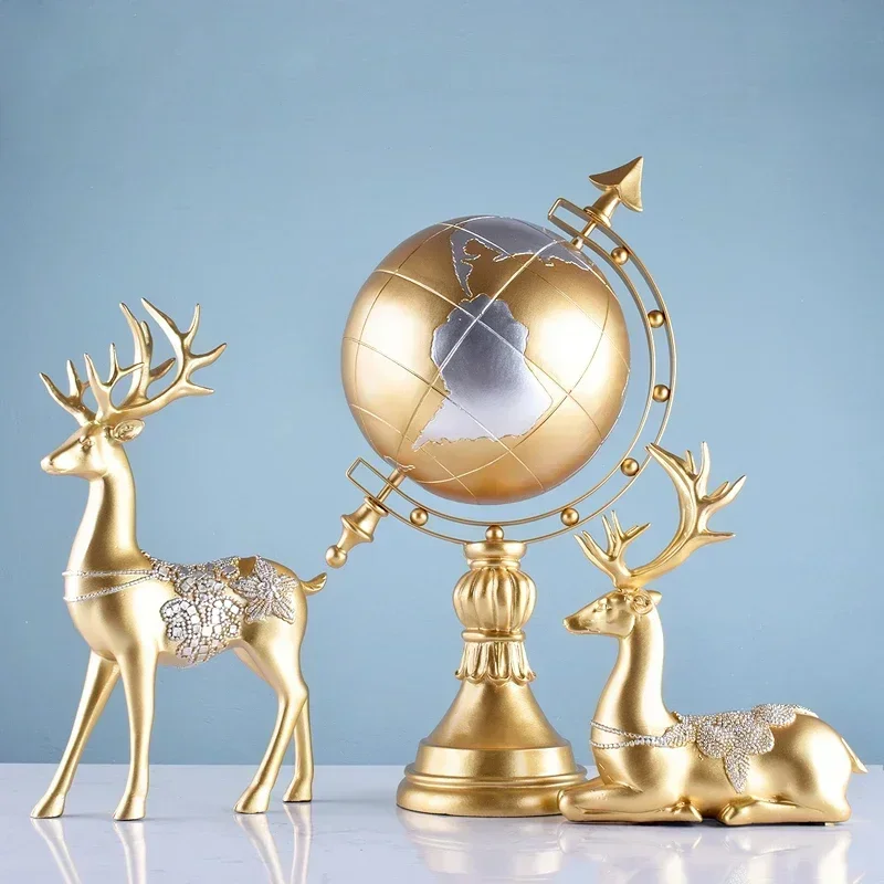 

Nordic Fengshui Resin Deer Rabbit Gold Sculptures Accessories Home Livingroom Desk Figurines Crafts Decoration Art Wedding Gifts