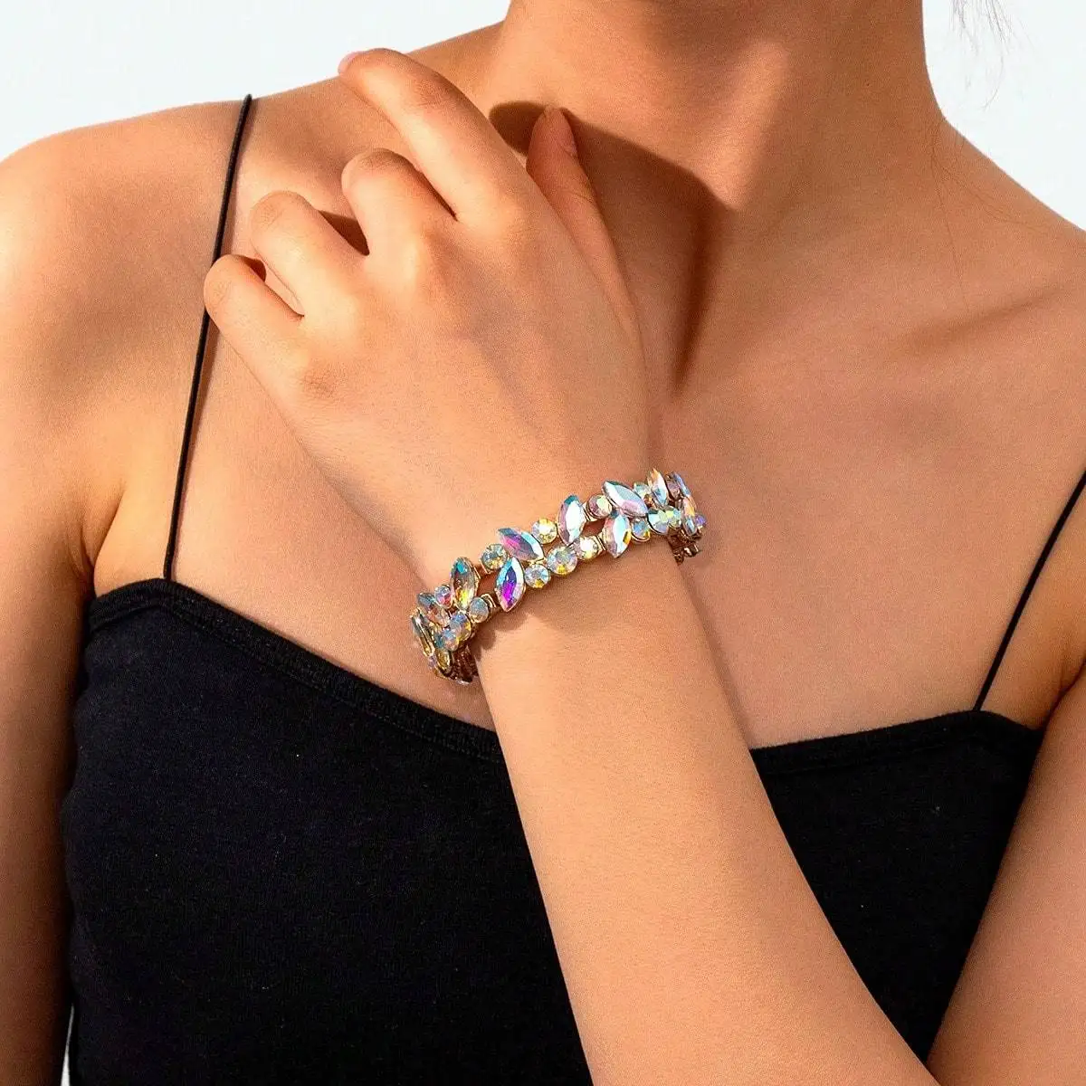 New Fashion Luxury Crystal Rhinestone Elastic Charm Bracelet Bangle For Women Wedding Party Jewelry Accessories