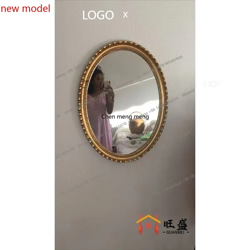 

Vintage vanity mirror oval, wall-mounted, wall-mounted bedroom wooden vanity mirror