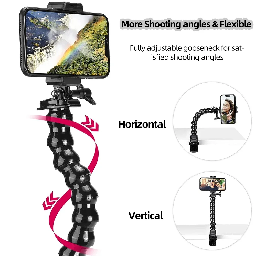 For GoPro Hero 12 Flexible Gooseneck Mount Adjustable Angle Extension Arm For GoPro Hero 12 11 10 9 8 7 DJI Action 3 Insta360 X3