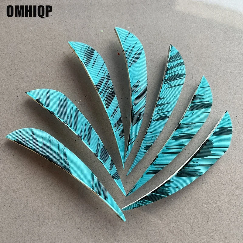 50Pcs 3inch Right Wing Water Drop Arrow Feather Natural Turkey Plumes Lake Blue Ink Design Fletching Archery Accessories