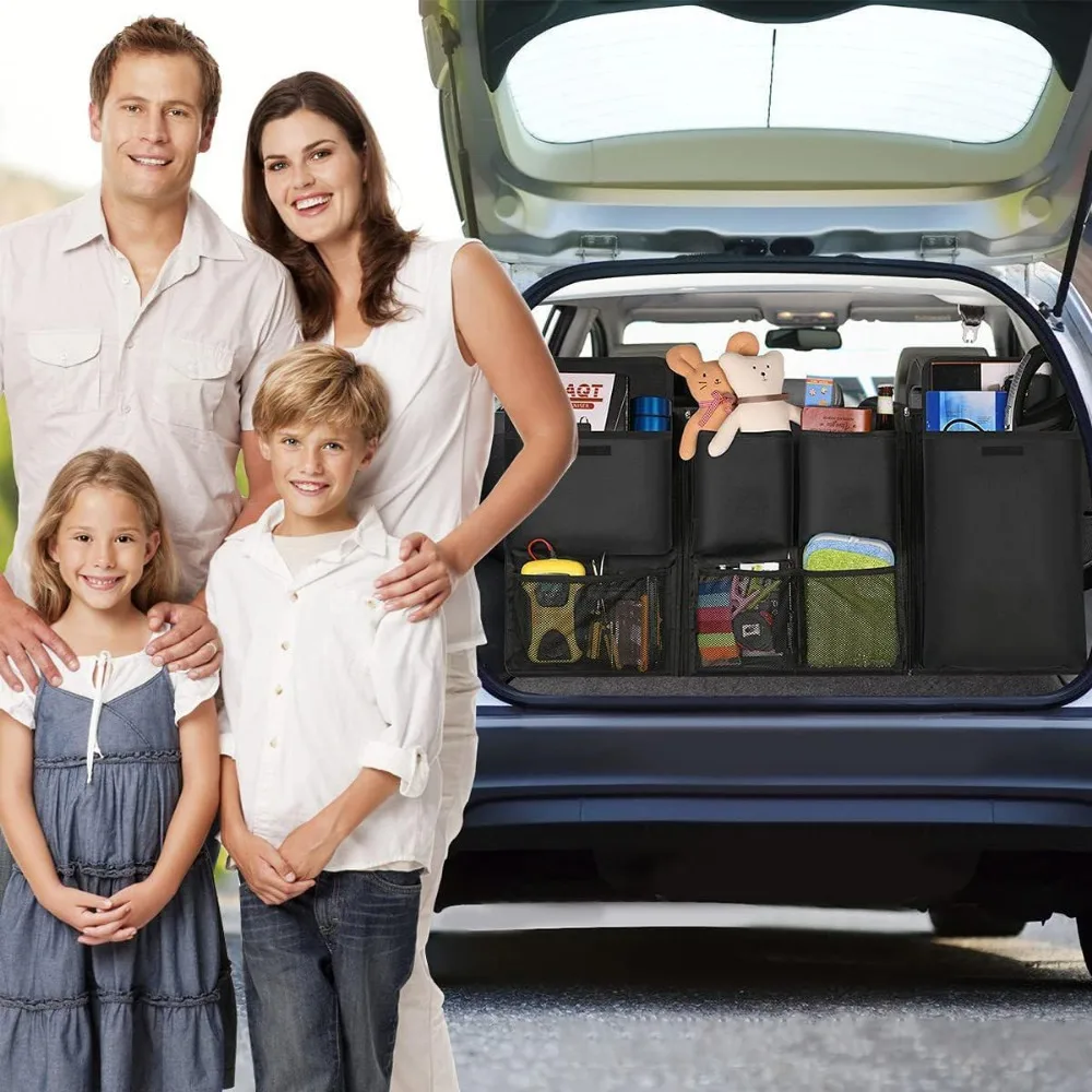 Органайзер в багажник автомобиля, подвесная грузовая сумка с большими карманами, съемная спинка сиденья на молнии с крышками, оснащенная эластичной отделкой.