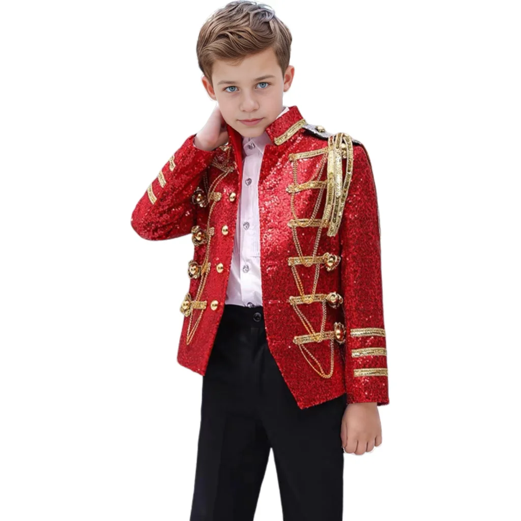 2024 Boys Blazer And Pants 2 Pieces Sequin Fringe Court Style Luxury Birthday Party Suit Performance Clothing 3-16 Years