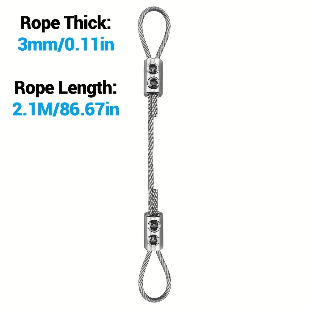 Adjustable 3mm PVC Coating Wire Rope Sling Cable Fastener Kit for Hanging Pictures Bonsai Swings Cameras