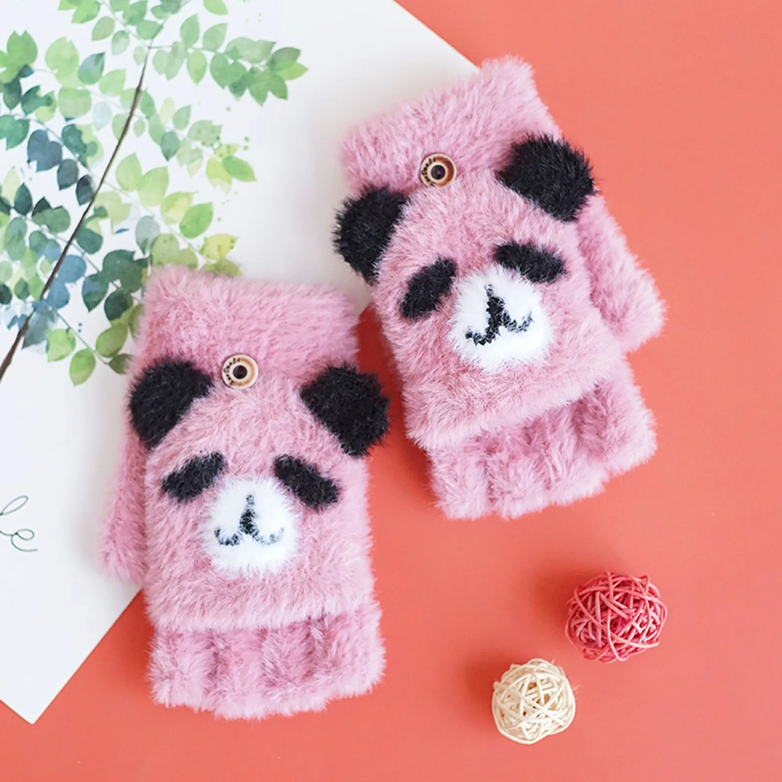 

Winter Pattern Knit Children Cute Plus Mittens Flip Velvet Multifunction Fingerless Casual Glove Warm Gloves Accessory