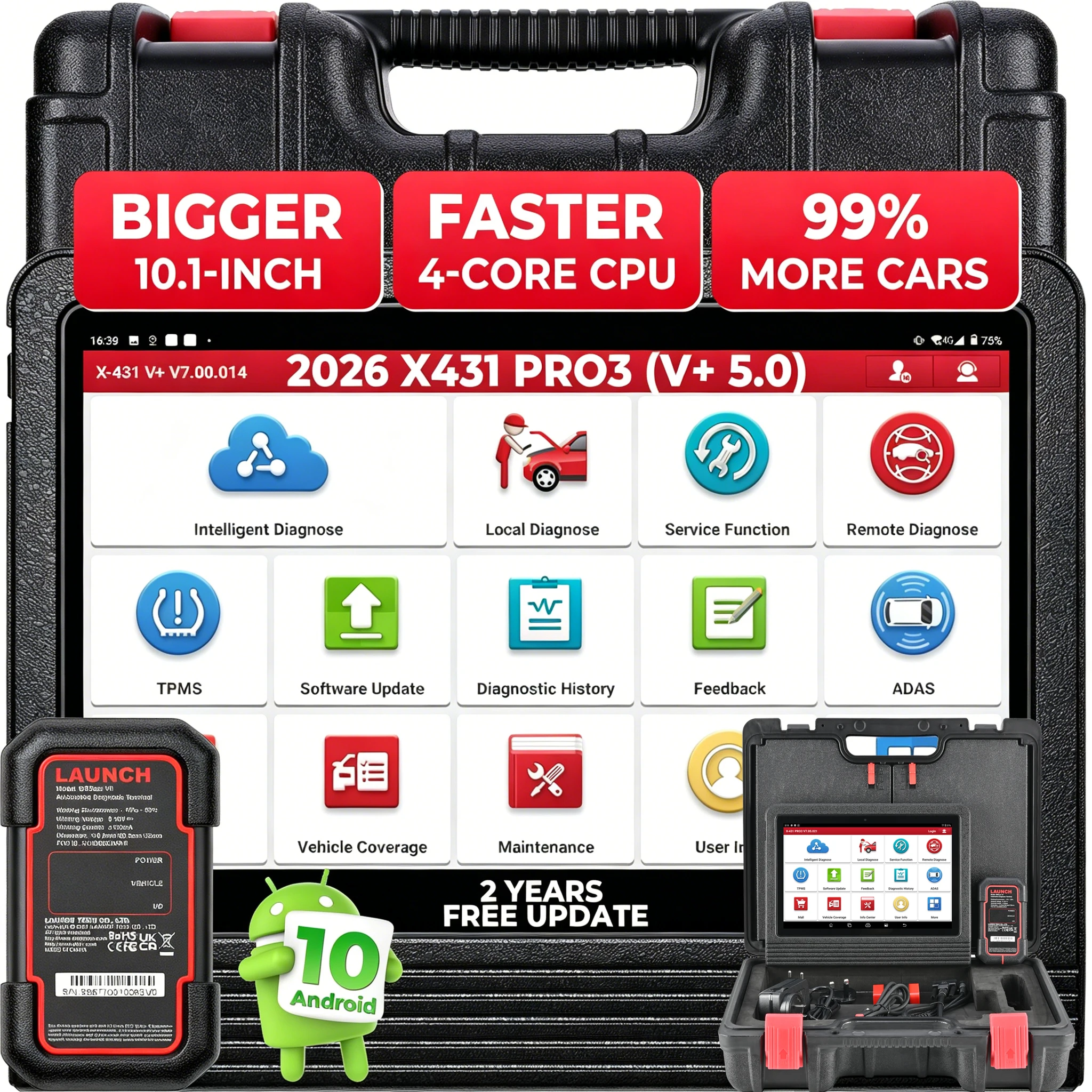 LAUNCH X431 PRO3 V+5.0 OBD2 Diagnosegerät für Autos, Bidirektionaler Vollsystem-Scanner mit ECU-Codierung, 55+ Rücksetzfunktionen, FCA, CANFD & DOIP, 2 Jahre Update
