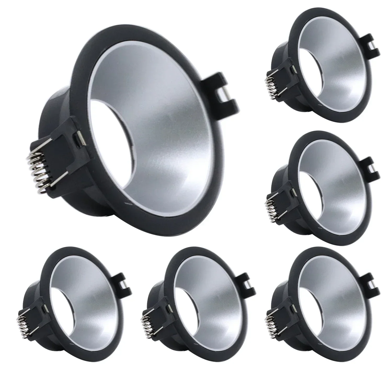 Alumínio embutido LED teto Spotlight Frame, preto-prata fixação titulares, Spot Light Bases montagem, redondo GU10, MR16, 2 pcs, 4 pcs, 6pcs