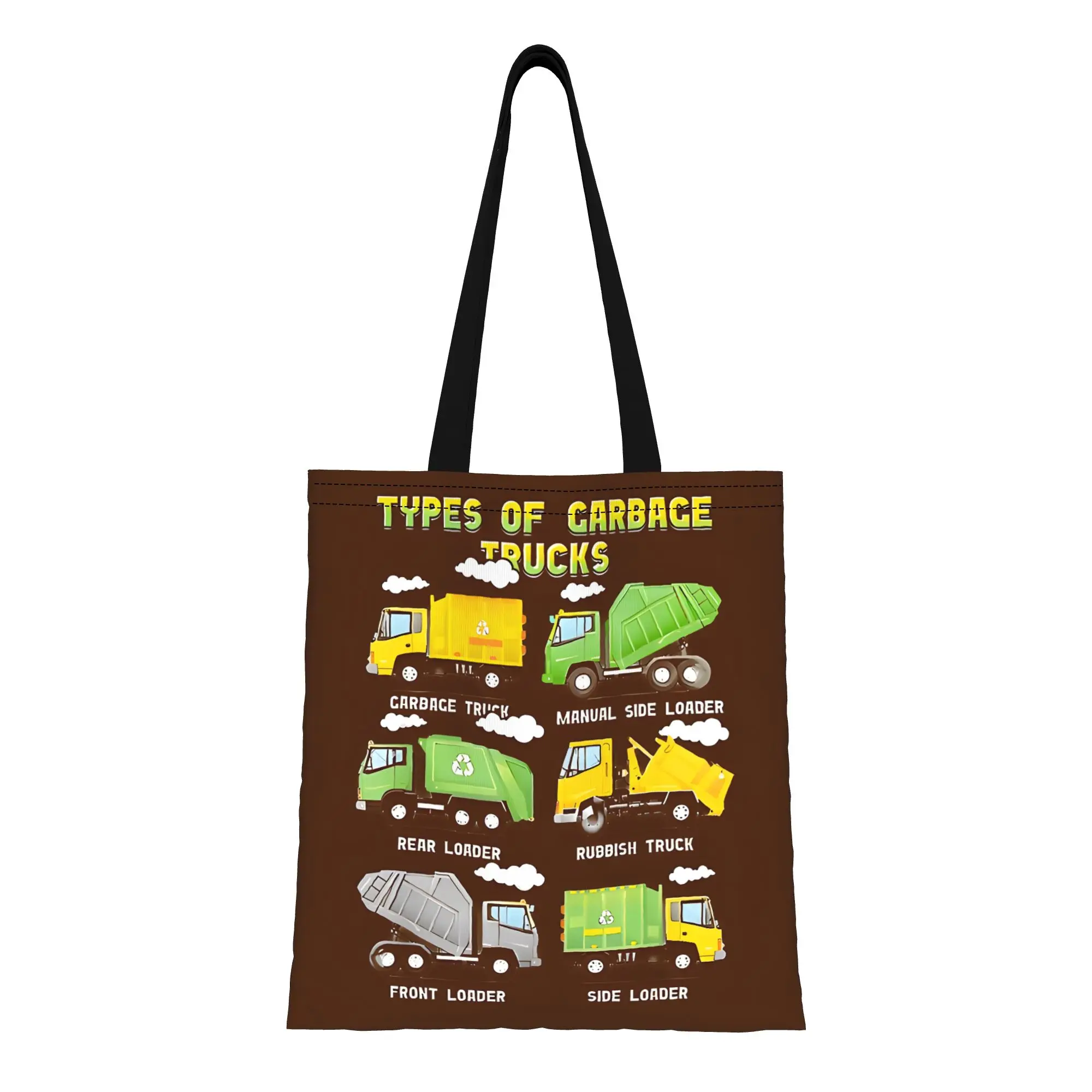 Garbage Truck Collection For By Merch Construction vehicle Canvas Tote Bag for Shopping Outdoor Heavy Duty Shoulder Handbag
