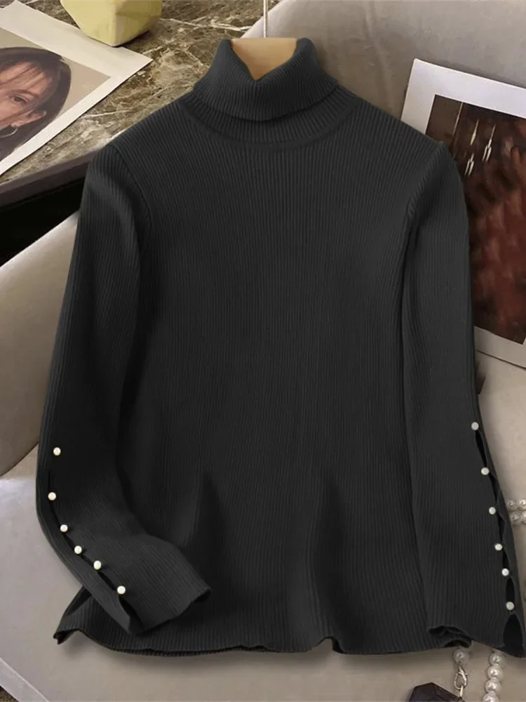 

VONDA 2024, осенние женские вязаные свитера, повседневные зимние базовые свитера, подходящая блузка с высоким воротом, элегантный трикотаж, джемперы, пуловер