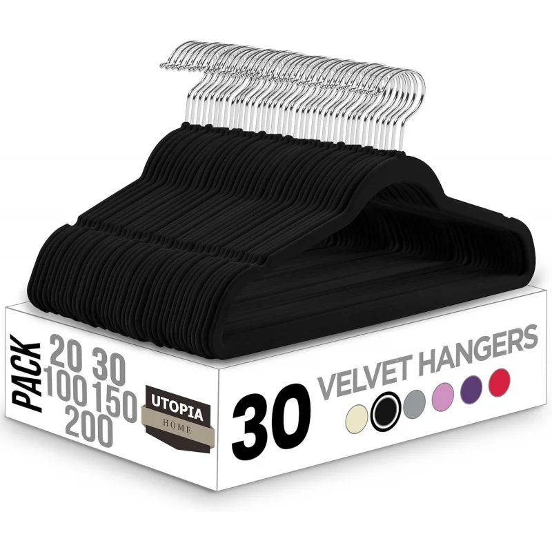 

Utopia Home Velvet 30 Pack - Non-Slip Suit Hangers With 360 Degree Rotatable Hook - For Pants, Coats, Shirts & More (Bla