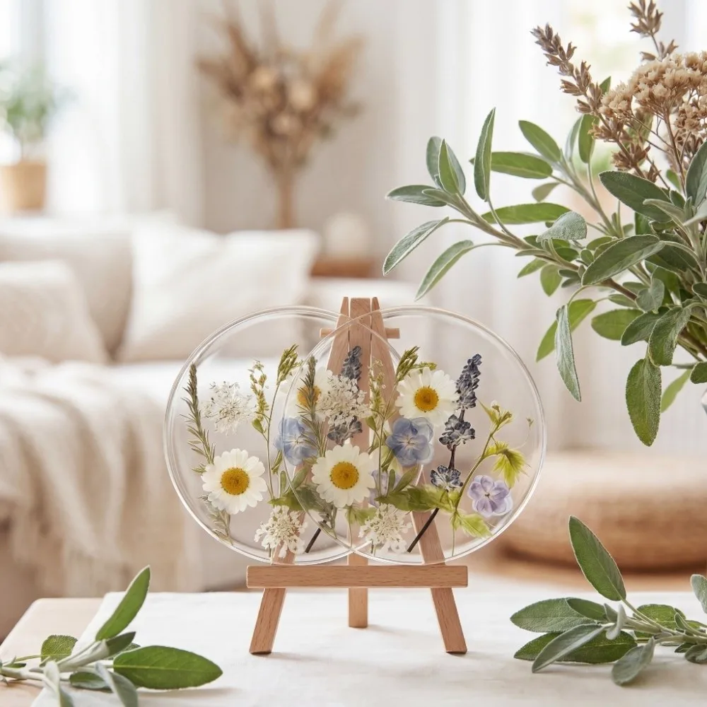 Elegant Round Acrylic Coasters Transparent Sweet Floral Print Coasters Colorful Cup Mat Gifts