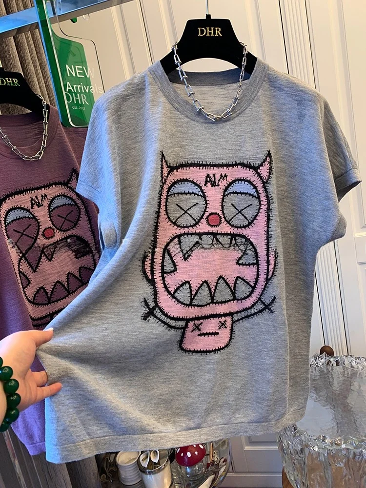 Extra Large 300 Pounds Small Monster Ice Hemp Short Sleeve T-Shirt Knitwear Women Loose Meat Covering Summer New Style
