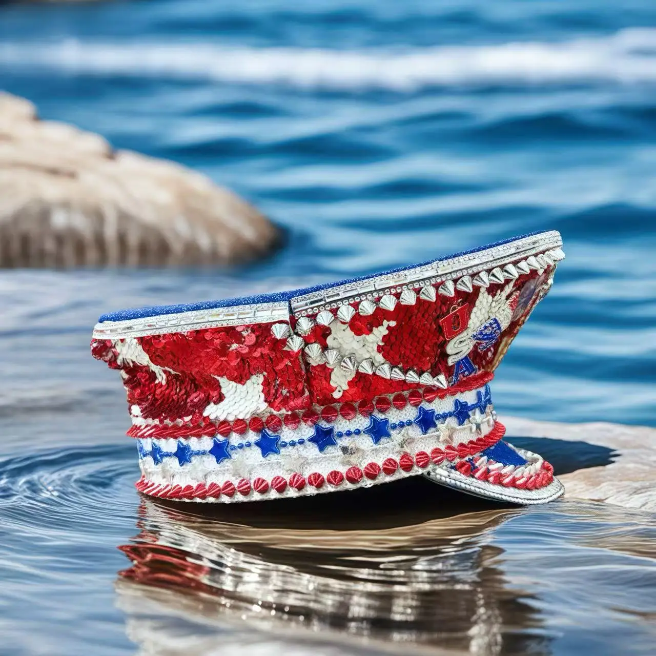 HongLuan Cappello da capitano con anello in pelle laser giallo con strass e berretti militari per donna, accessori per festival rave e berretto da festa da uomo