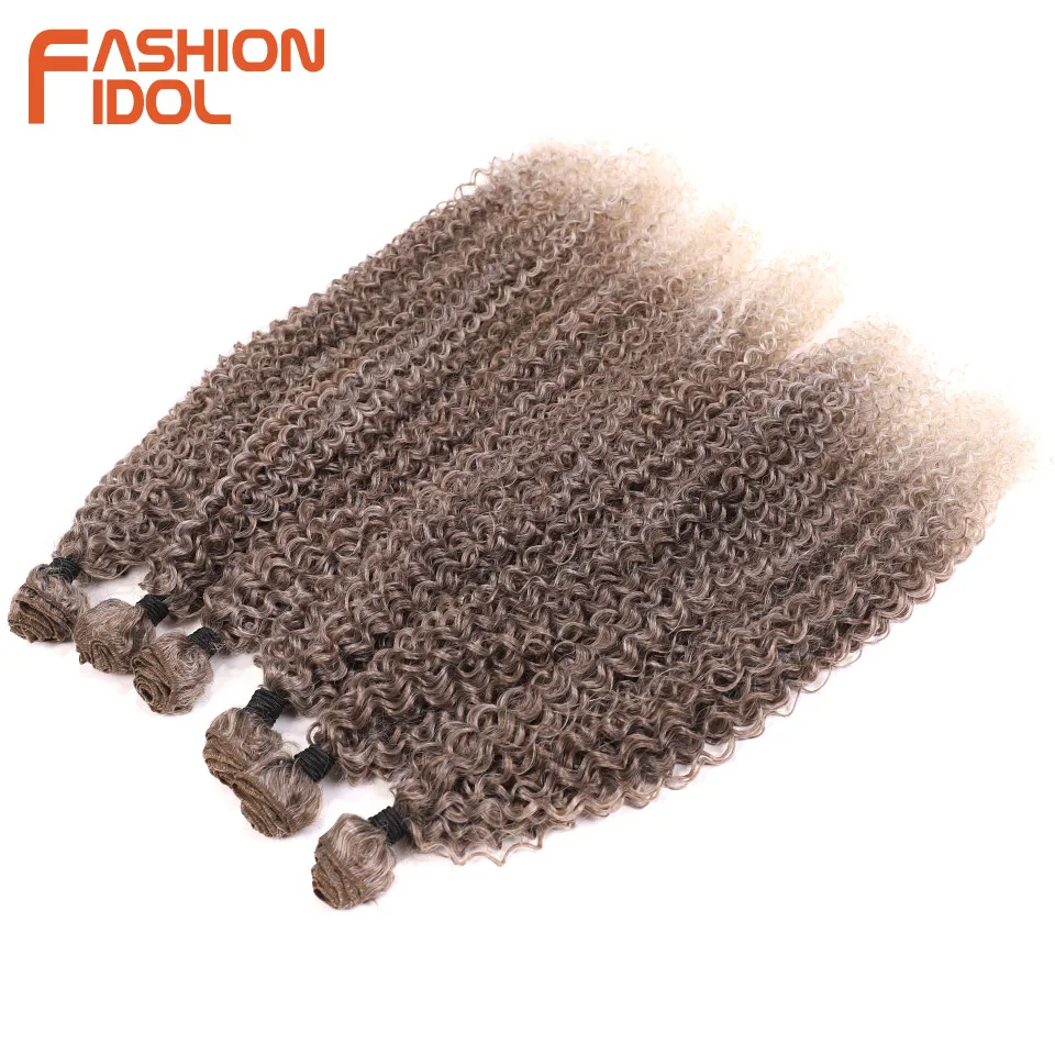 موضة المعبود 20-24 بوصة 6 قطعة 320 جرام الأفرو غريب مجعد الشعر الاصطناعية نسج الشعر حزم ارتفاع درجة الحرارة الألياف براون وصلات شعر #3