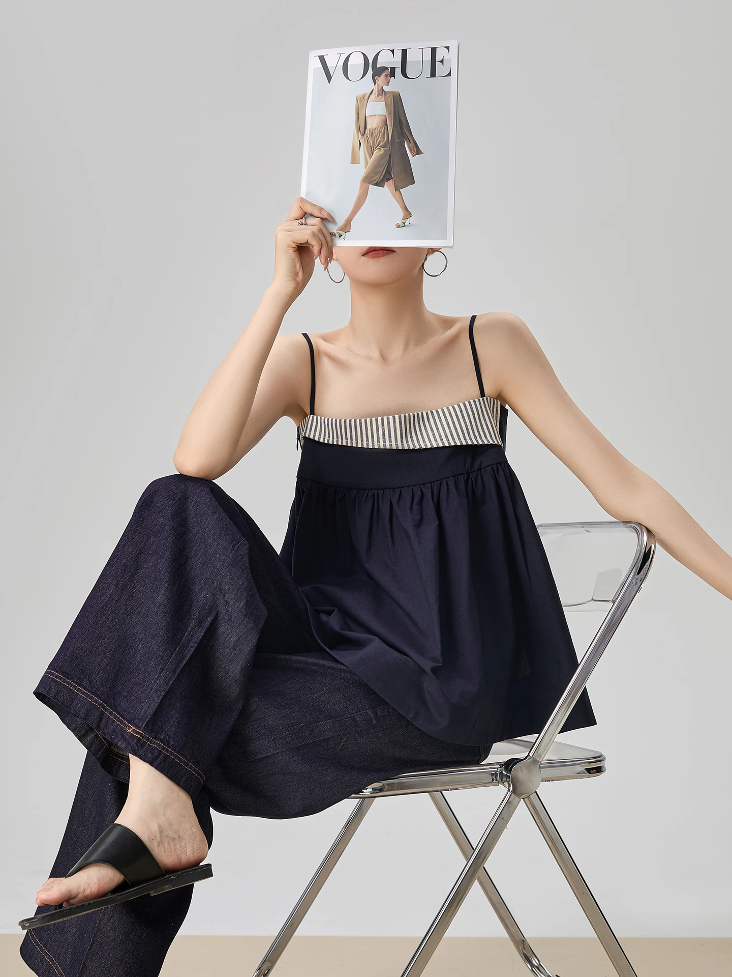 

Синий полосатый лоскутный комплект из двух предметов: женские брюки и топ, летний модный комплект, длинные брюки, топ без рукавов