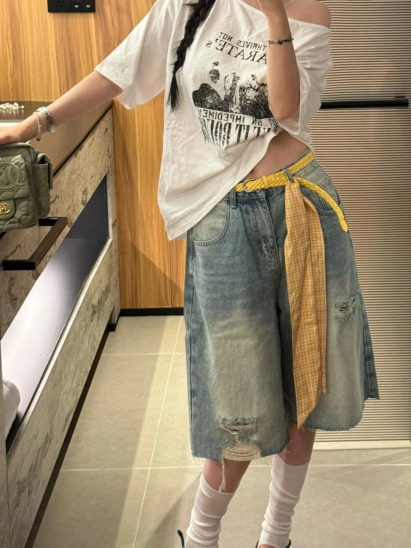 جينز نسائي صيفي فضفاض بتصميم أمريكي عتيق، واسع الساق، متوسط الطول، يساعد على تنحيف الجسم، بنمط عصري