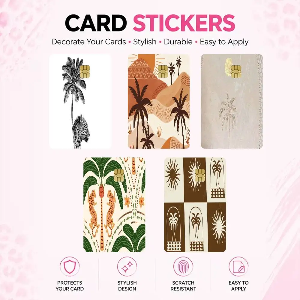 Minimal Boho Sun Leopard Palm Tree  High‑Res Game Chip Decals Credit Card Mini Waterproof Vinyl Ornament Useful Gift