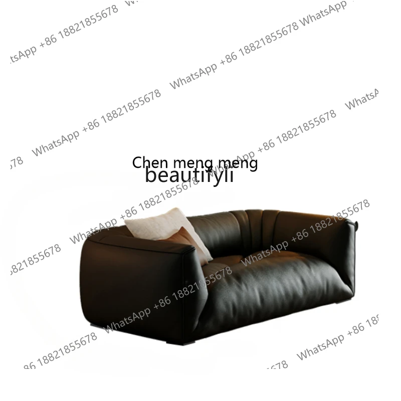 Genuine Leather Sofa New Italian Minimalist First Layer Cowhide Light Luxury Modern Black Small Apartment Cloud Sofa