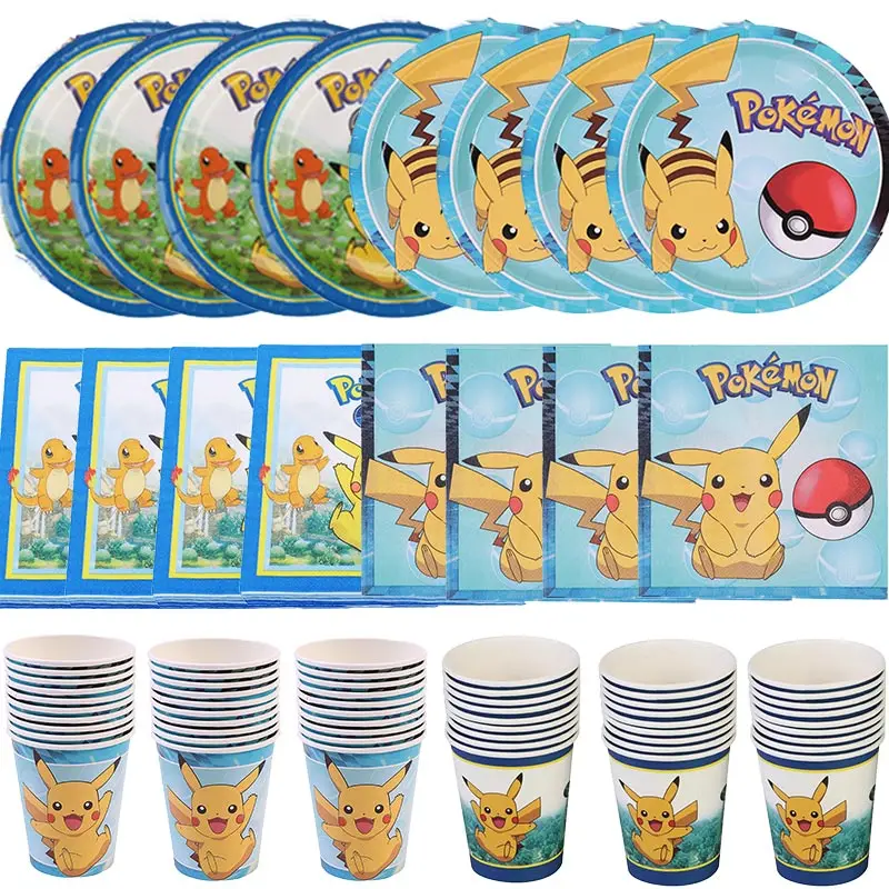 Pokemon Birthday Decorations Boys Girls Pikachu Paper Plates Cups Napkins Tableware Balloons Decor Baby Shower Party Supplies