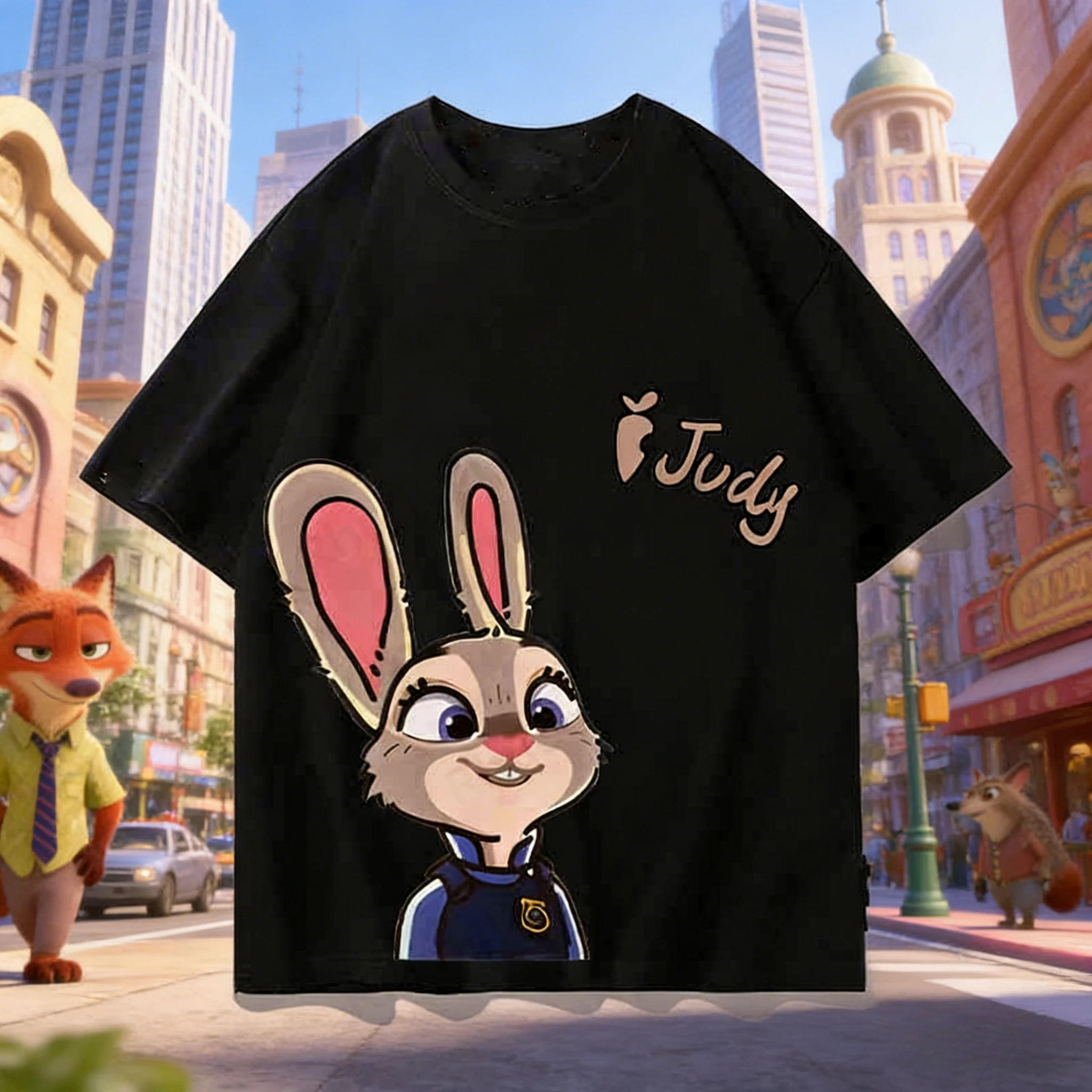 

Summer Disney Zootopia Themed Printed Pure Cotton T-shirt, Fashionable, Loose, Casual and Breathable Short-sleeved, Unisex