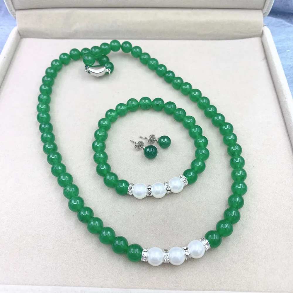 Charm Green Jade Jewelry Necklace Bracelet Earring Set Women's Luxurious and Elegant Clothing Matching Accessories Wholesale