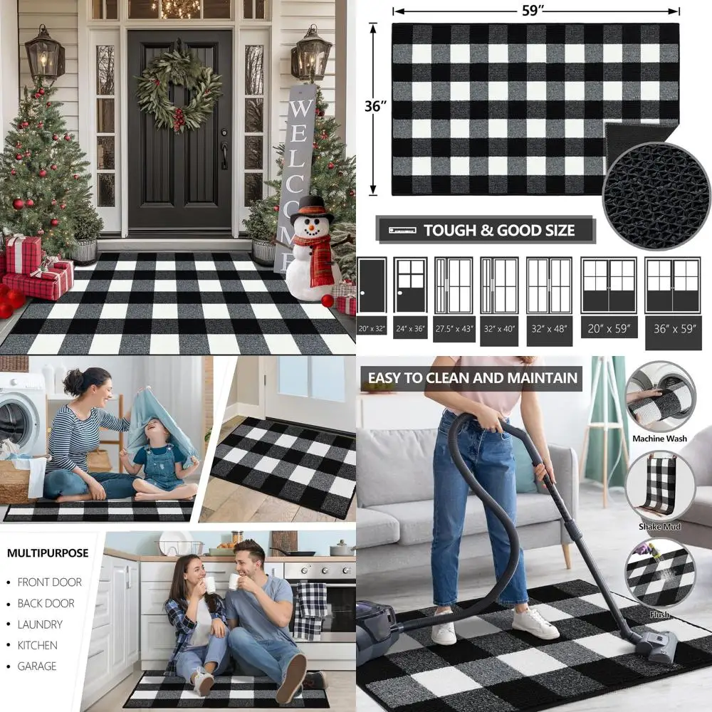 

Черно-белый клетчатый уличный коврик, нескользящий впитывающий дверной коврик 36x59, моющийся коврик для прихожей для внутреннего и наружного использования, костюм