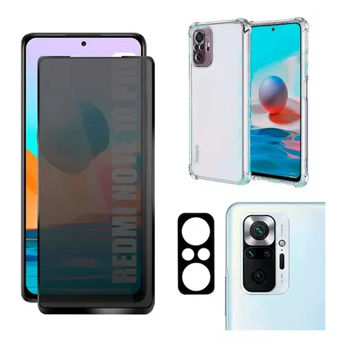 Kit Para Xiaomi Redmi Note 10/Note 10s Película Privacidade + Capa Capinha Anti Shock+Pelicula Camera 3D