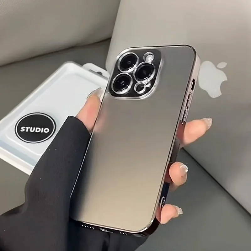 Fashion AG Slim Matte Case for iPhone 11 12 13 14 15 16 Pro Max iPhone 15 Pro 16ProMax Glass Lens Protector Plating Bumper Cover