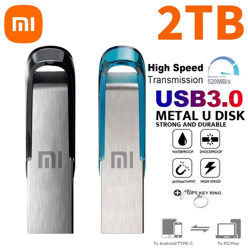 샤오미 금속 USB 3.0 플래시 드라이브, 고속 펜 드라이브, 휴대용 USB 3.0 메모리 스틱, 방수 메모리, USB 플래시 디스크, 2TB, 1TB