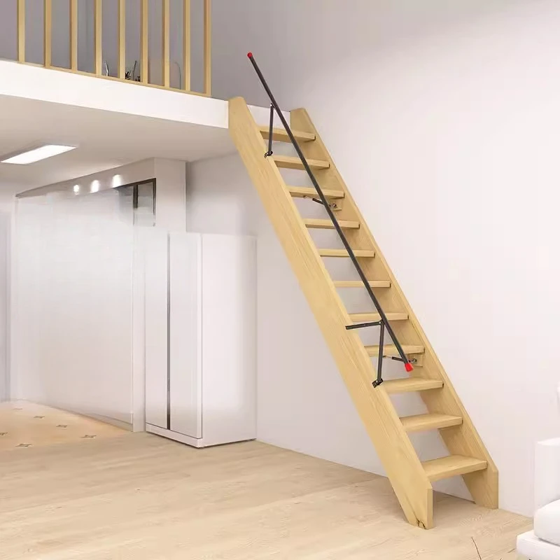 

Side Wall Folding Stairs Home Wall Mount Solid Wood Ladder Attic Apartment Telescopic Invisible Ladder