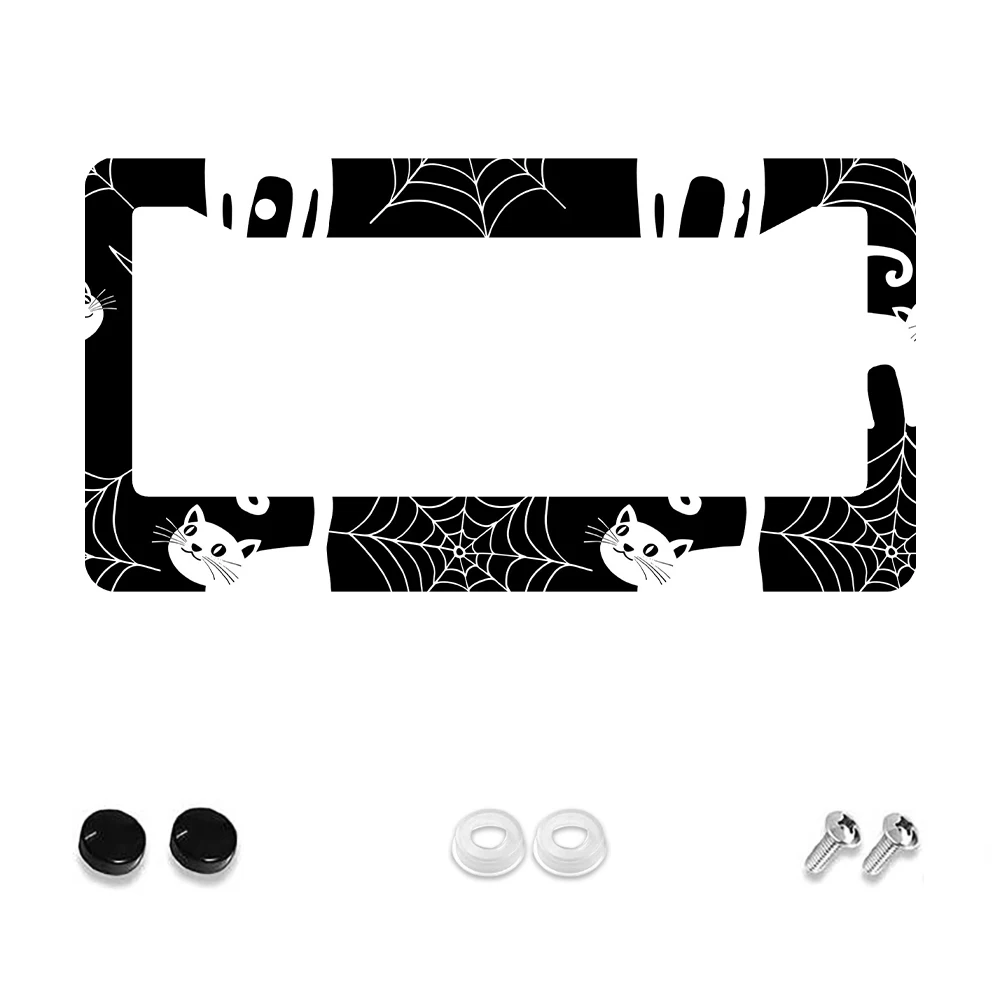 

1 шт., черно-белый кот, паутина, узор, 2 отверстия, рамка номерного знака, алюминиевый материал, 6x12 дюймов, с набором винтов, забавный мультяшный автомобиль